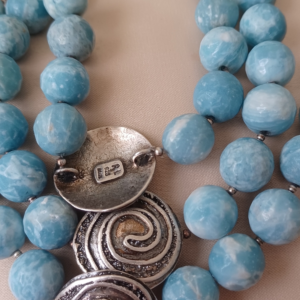 Blue Beaded Bracelets with 925 Oxidized  Accents